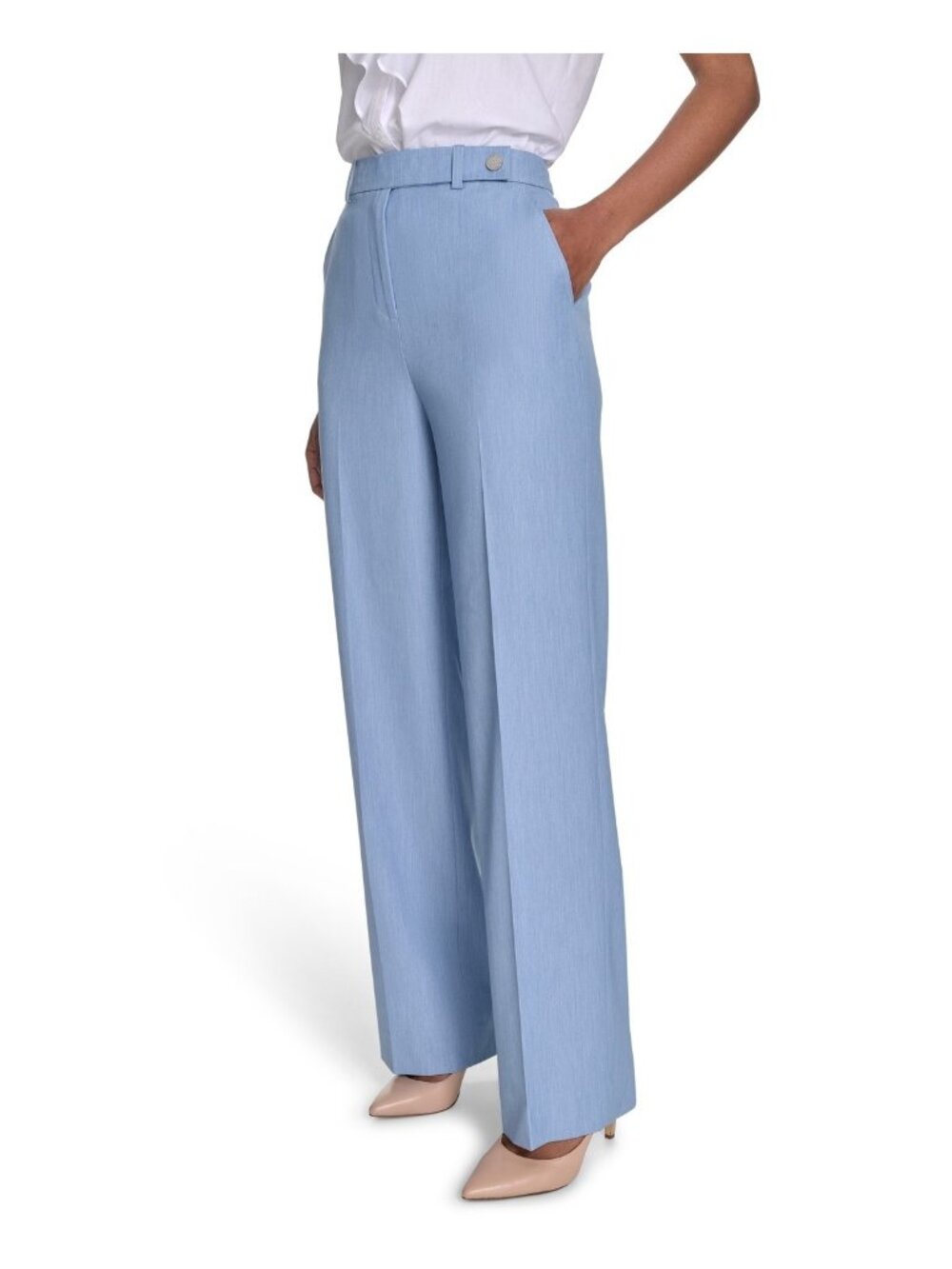 Calvin Klein *Defect* Women Faux-Denim Mid Rise Wide-Leg Pants Blue Size 10 $99